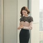 Mock-neck Lace-trim Chiffon Top