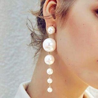 Faux Pearl Drop Ear Stud E0207 - 1 Pair - White - One Size