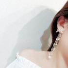 Rhinestone Bow & Faux Pearl Fringe Drop Earring 1 Pair - White & Gold - One Size
