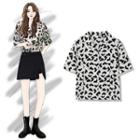 Short-sleeve Heart Print Shirt Black & White - One Size