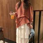 Striped Long-sleeve Loose-fit T-shirt Orange - One Size