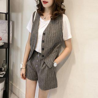 Set: Short-sleeve T-shirt + Pinstripe Vest + Shorts