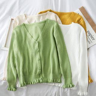 Ruffled-trim Knit Cardigan