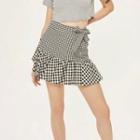 Bow-accent Gingham Panel A-line Skirt