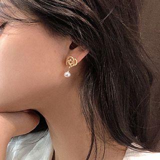Faux Pearl Dangle Earring 1 Pair - Small Earrings - Ring & Faux Pearl - One Size
