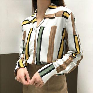 Color-block Striped Loose-fit Long-sleeve Shirt
