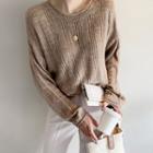 Drop-shoulder Ribbed Knit Top Light Brown - One Size