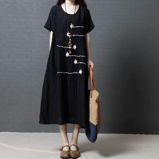 Short-sleeve Swan Embroidered Midi Dress