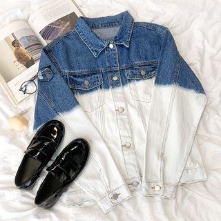 Long-sleeve Color-block Denim Jacket Jacket - One Size