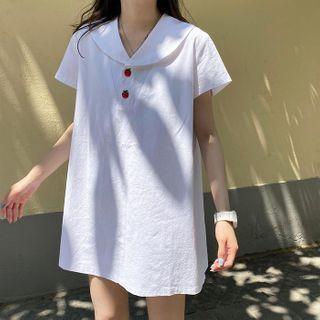 Short-sleeve A-line Polo Dress White - One Size