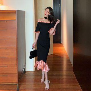 Short-sleeve Ruffled Midi Sheath Dress