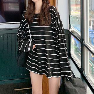 Striped Loose-fit Long-sleeve Top Stripe - Black - One Size