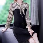 Long-sleeve Printed Button-up Mini A-line Dress