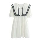 Short-sleeve Floral Trim Smock Dress