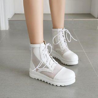 Platform Mesh Lace Up Short Boots