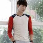 Long-sleeve Contrast-color T-shirt