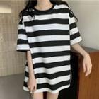 Elbow-sleeve Striped Top Stripe - One Size