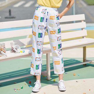 Print Elastic Waist Cropped Pants