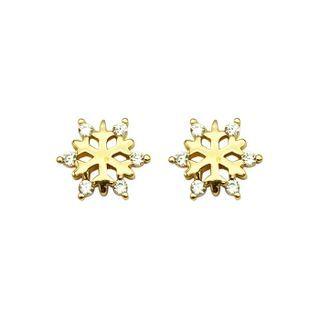 Sterling Silver Snowflake Stud Earring 1 Pair - S925 Silver - Gold - One Size
