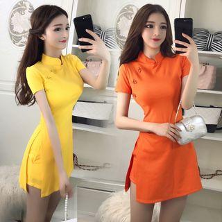 Set: Traditional Chinese Short-sleeve A-line Mini Dress + Shorts