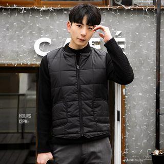 Coral-fleece Lined Quilted Zip-up Vest