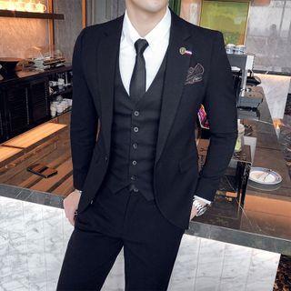 Set: Plain Blazer + Single-breasted Vest + Dress Pants