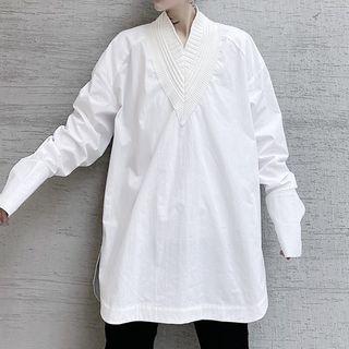 Long-sleeve V-neck Long Shirt