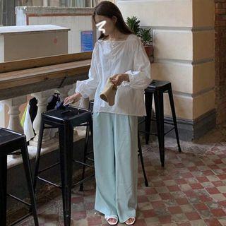 Long-sleeve Blouse / Wide-leg Dress Pants