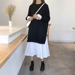 Mock Two-piece Pullover Midi Dress Black - One Size