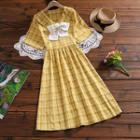 Ribbon Plaid Short-sleeve A-line Dress