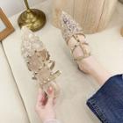 Pointed Sequined Studded Flat Mules