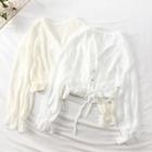 Drawstring-waist Ruffled-trim Chiffon Cardigan
