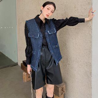 Frayed Trim Single-breasted Vest