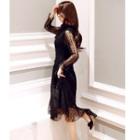 Long-sleeve Lace Dress With Vest