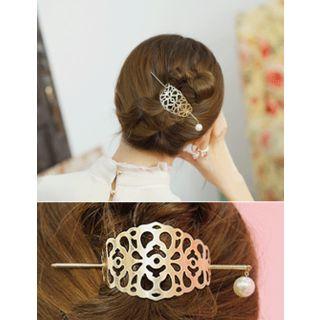 Cutout Faux-pearl Metal Hair Pin