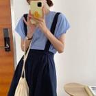 Plain Short-sleeve T-shirt / Mini Suspender Skirt