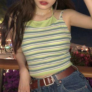 Mock Two-piece Striped Camisole Top Green - One Size