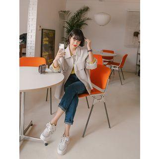 Plus Size Drop-shoulder Fray-hem Jacket
