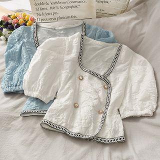 Embossed Double-breasted Crop Blouse