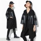 Faux Leather Panel 3/4-sleeve Long Jacket