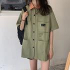 Short-sleeve Color-block Pocketed Shirt