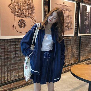Mini A-line Skirt / Contrast-trim Zip Jacket