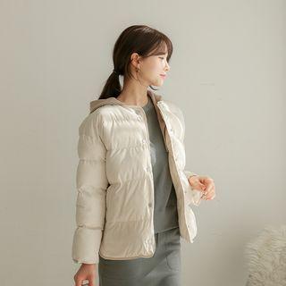 Detachable-hooded Zip-side Puffer Jacket