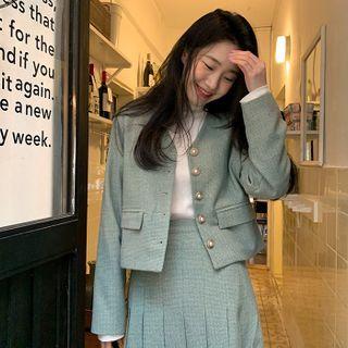 Buttoned Short Setup Jacket Green - One Size