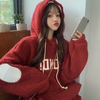 Lettering Oversized Fleece Hoodie