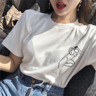 Print Round-neck Loose-fit Short-sleeve T-shirt