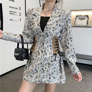 Padded Shoulder Floral Tie-side Blazer