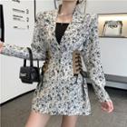 Padded Shoulder Floral Tie-side Blazer