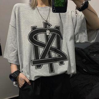 Printed 3/4-sleeve T-shirt Gray - One Size