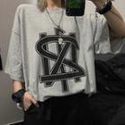 Printed 3/4-sleeve T-shirt Gray - One Size